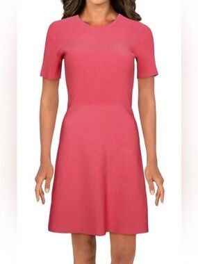 Theory Otto Flare Knit Dress Pink Short Sleeve Size Large